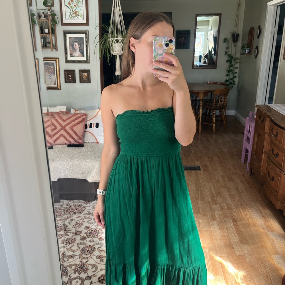 Aerie Strapless Kelly Green Maxi Dress